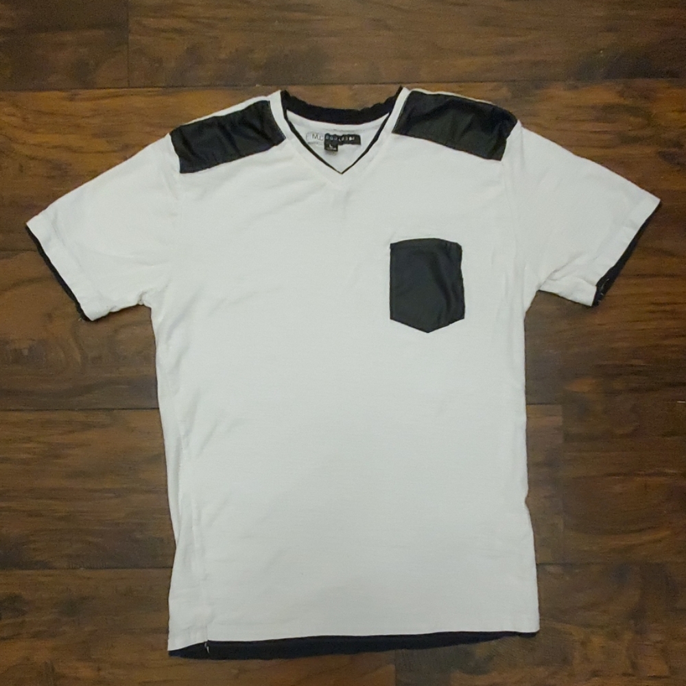 Urban Stlye White Tee w/ Black Leatherette accents